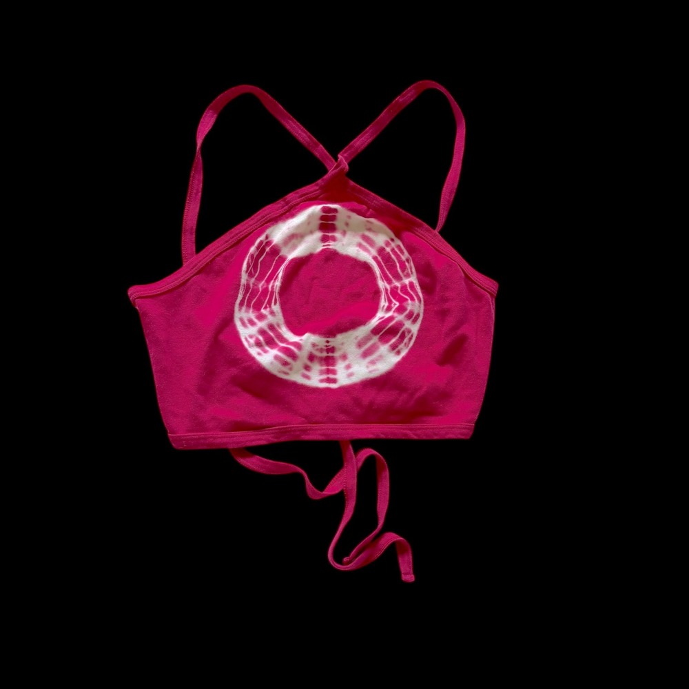 Y2K Calvin Klein Jeans Pink Tie Dye Halter Crop Top Sz M Cotton Cross Back Tie